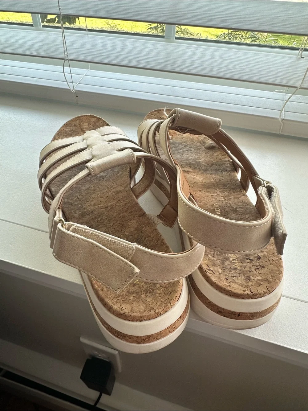 Adrienne Vittadini Neutral Beige Strappy Platform Sandals